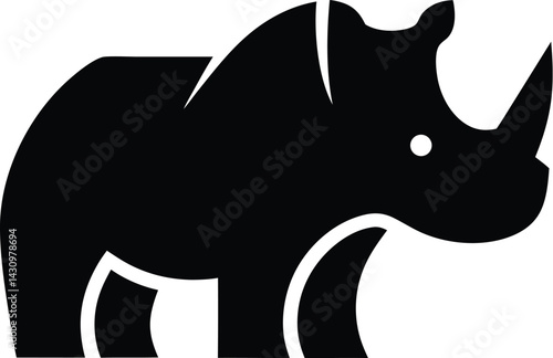 Black rhinoceros silhouette icon with single horn and eye