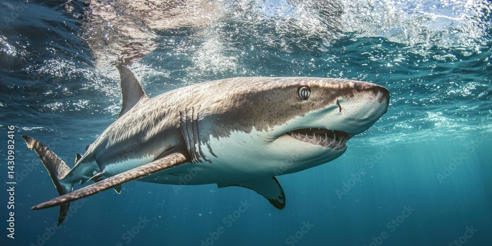 Fototapeta premium A close-up shot of a shark in open water, its powerful body cutting through the ocean