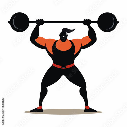 Vector art illustration of a man lifting a barbell overhead