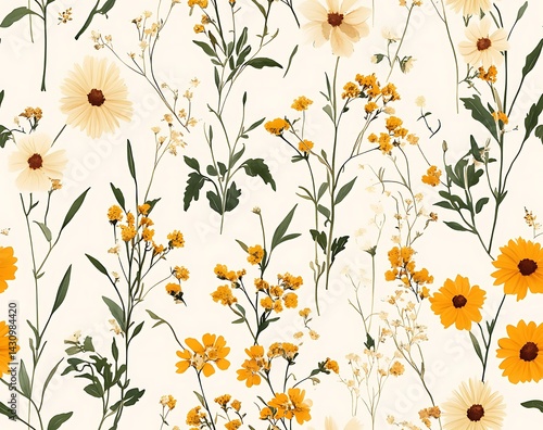 Vintage wildflowers seamless pattern