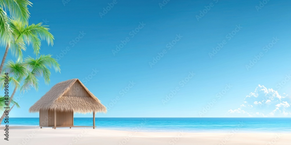 Fototapeta premium Tropical Beach Hut Under Sunny Skies