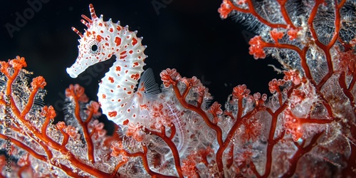 A delicate pygmy seahorse hiding within a sea fan, its intricate details making it a marvel of nature