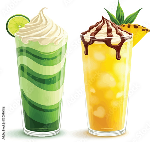 Refreshing summer drinks recipes: pineapple smoothie and lime cooler for hot weather and healthy lifestyle