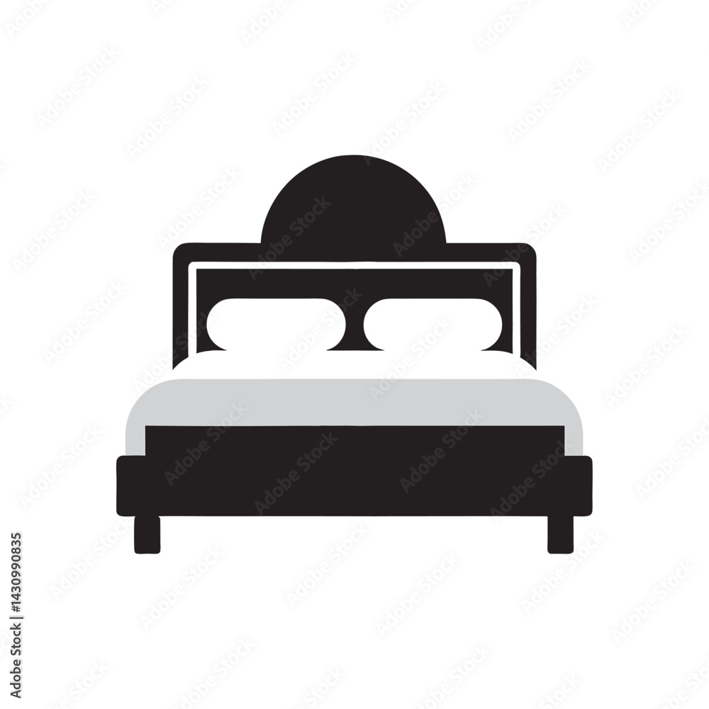 Bed with Headboard Vector Icon Bed with Headboard Vector Icon