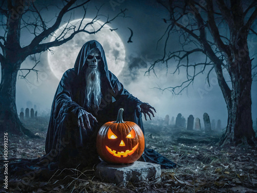 Halloween spooky ghost demon scene for October. photo