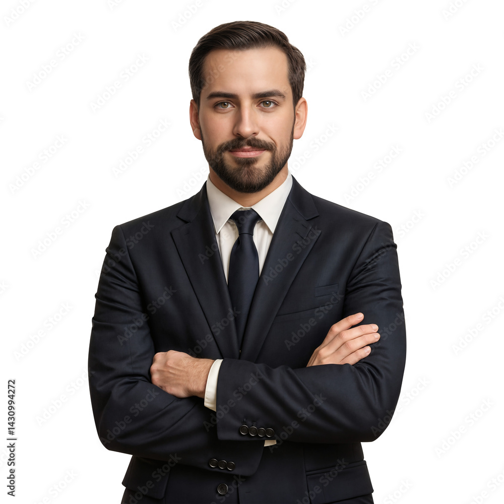 Advogado confiante de terno escuro com braços cruzados Advogado confiante de terno escuro com braços cruzados