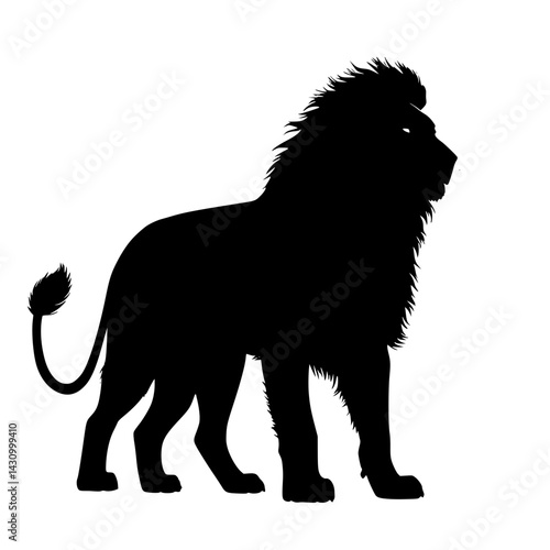 Black and white vector image of a lion standing on its hind legs, showcasing its powerful stance and majestic features.