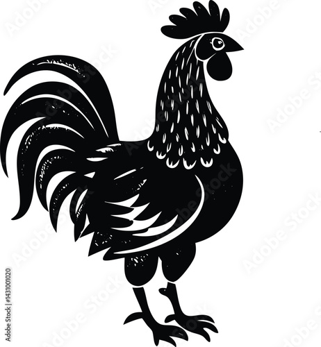 A cartoon rooster, a farm animal vector illustration with a distinct beak, isolated on white