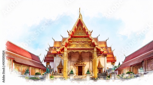 Wallpaper Mural Majestic Thai Temple Architecture Golden Details and Red Rooflines under a Bright Sky Torontodigital.ca