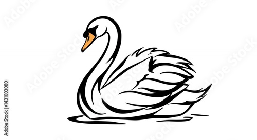 Fototapeta Naklejka Na Ścianę i Meble -  Elegant white swan line art design