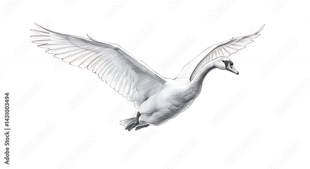 Obraz premium Graceful swan in flight monochrome illustration