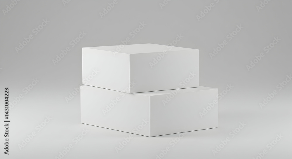 Blank white stacked boxes product packaging mockup minimal design presentation template on gray background Blank white stacked boxes product packaging mockup minimal design presentation template on gray background