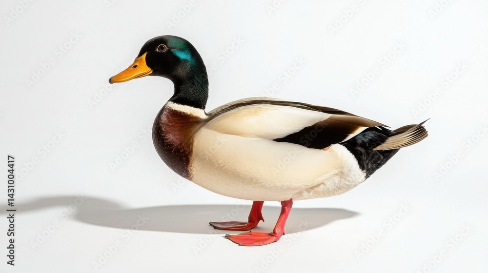 Obraz premium Profile view of duck in shadow form, isolated on bright white