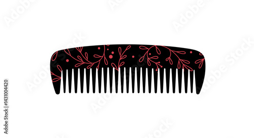 Not bad ikon. Author's concept. Decorative comb with floral design on a black background