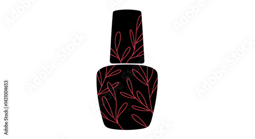 Not bad ikon. Author's concept. Nail polish bottle with floral design on black background