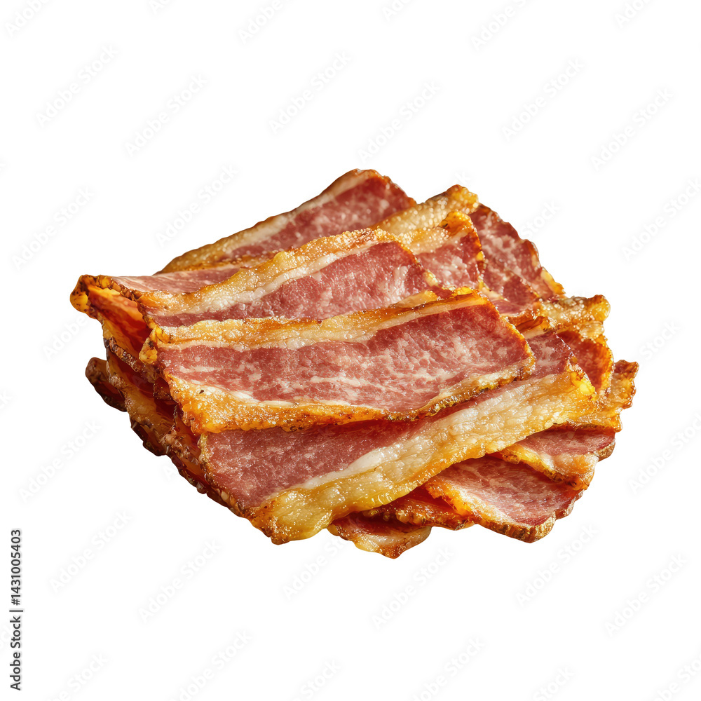 Stacked slices of cooked bacon Stacked slices of cooked bacon
