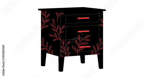 Not bad ikon. Author's concept. Decorative nightstand with red floral patterns