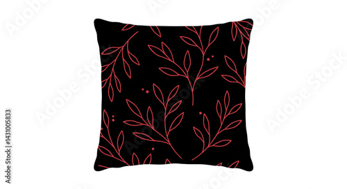 Not bad ikon. Author's concept. Decorative pillow with red leaf pattern on black background