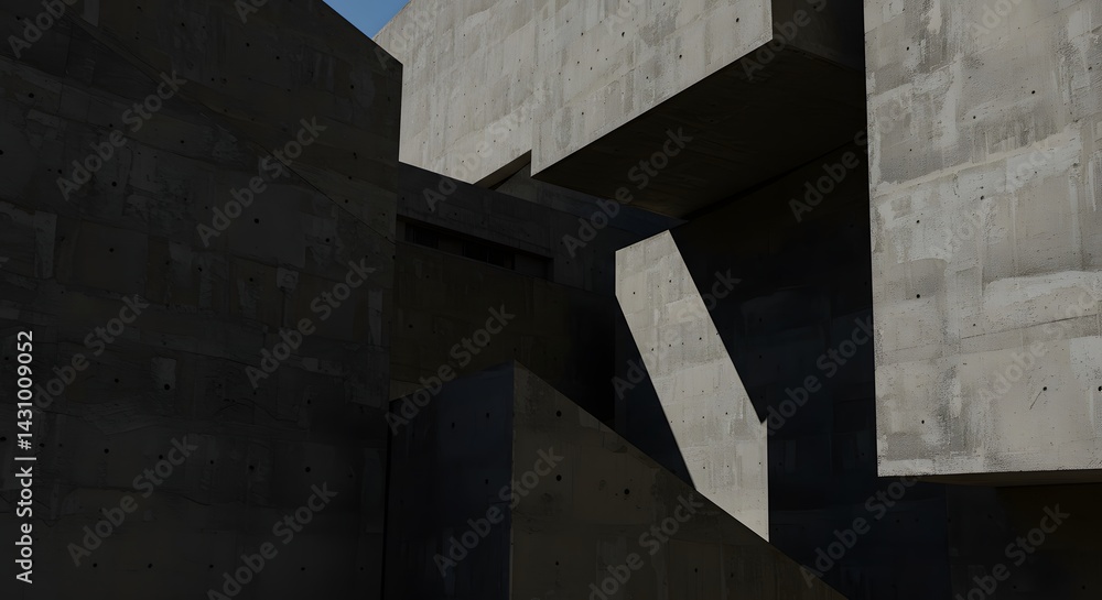 Concrete Building Exterior with Shadows and Angular Design Concrete Building Exterior with Shadows and Angular Design