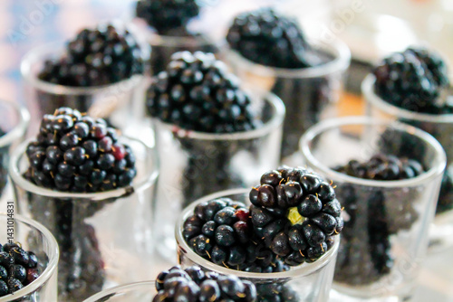 Fresh Blackberries in Glass Cups