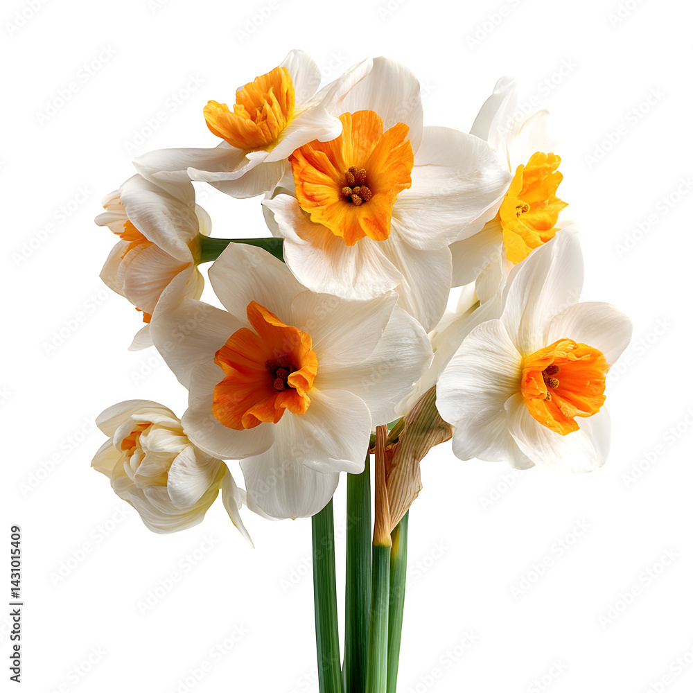Naklejka premium Spring blooming daffodils, flower (Narcissus) isolated on white --v 7.0