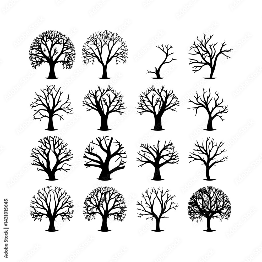 Obraz premium Full Moon Tree Silhouette Clipart on White Background