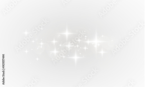 Abstract glowing light with glitter, flare, and shimmering magic sparkles. Transparent PNG vector for holiday party design, festive card, or winter sparkle texture background.