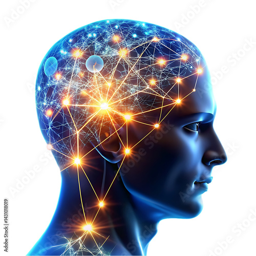 Obraz na płótnie Human Brain with Neural Network Connections: AI and Cognitive Science w salonie
