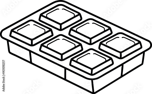 Ice Cube Tray Line Drawing Vector Illustration
