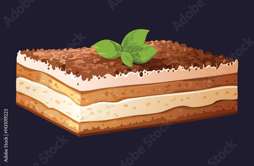 Piece of Tiramisu Cake Dessert - Vector Illustration