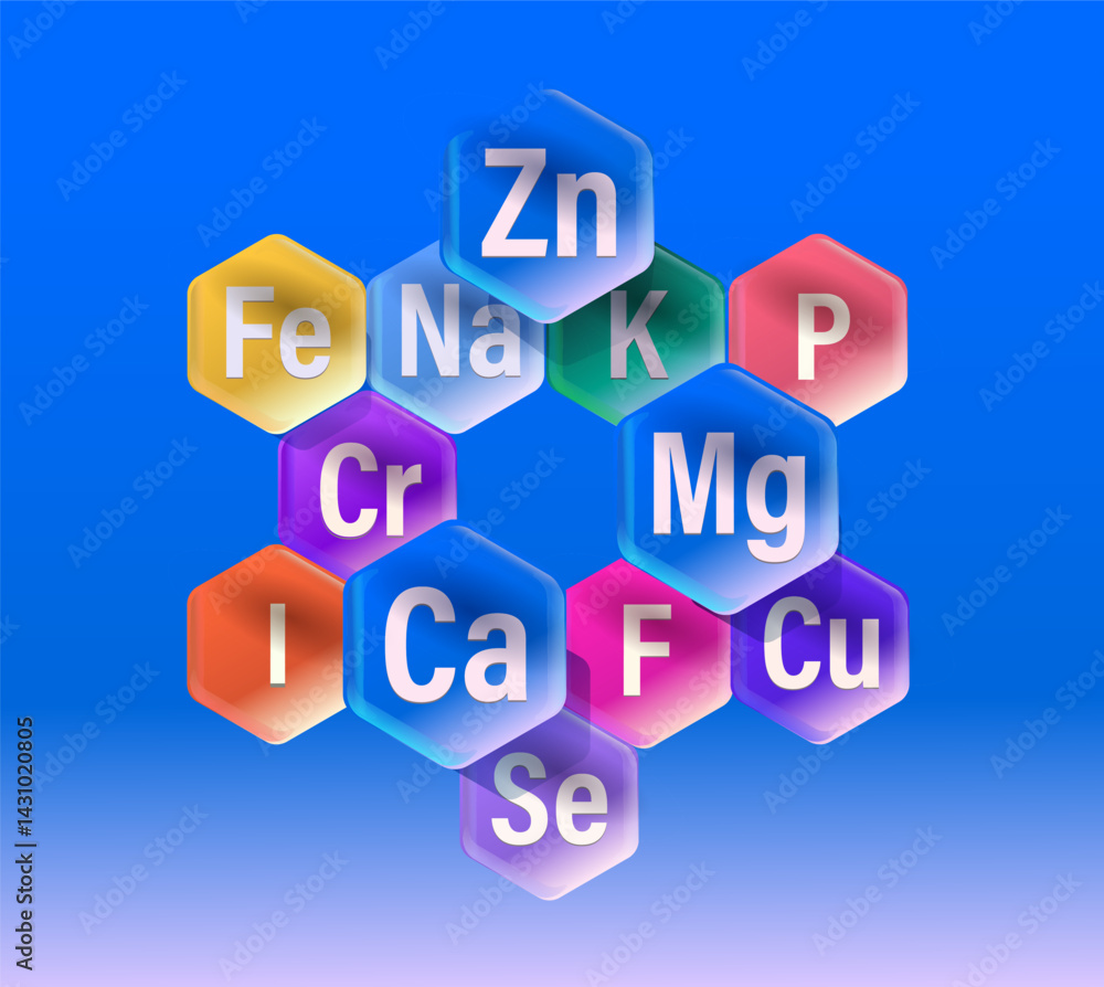 Set of microelements (minerals) useful for human health Set of microelements (minerals) useful for human health