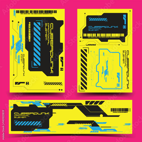 cyberpunk y2k 2000s gaming futuristic icon pattern set collection banner poster template hud branding decals, 2d illustration rendering vector 