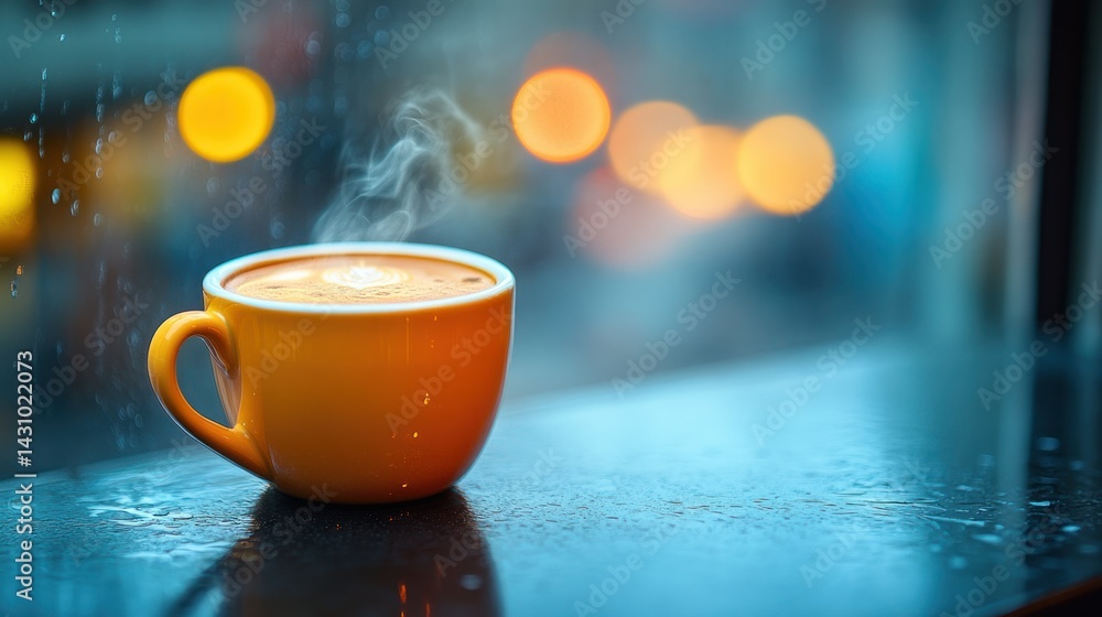 Obraz premium Warm coffee on rainy evening