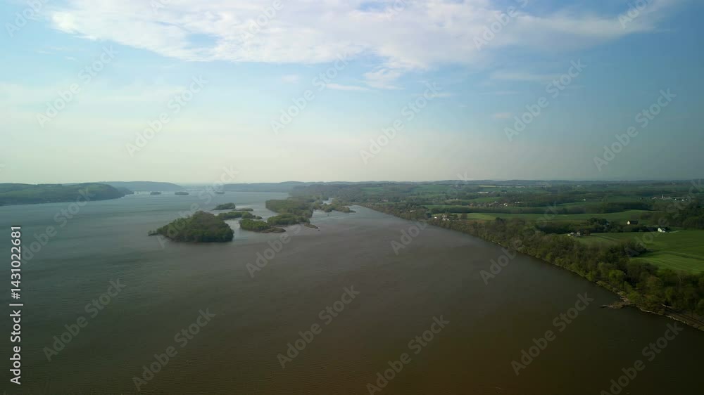 Aerial drone video of a large river with islands. Aerial drone video of a large river with islands.