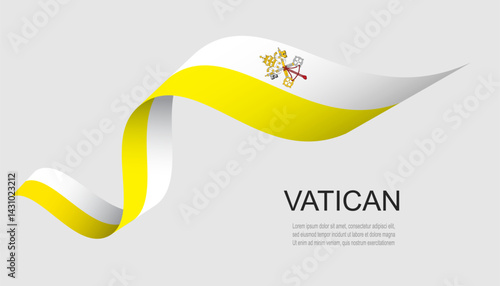 Vatican City State flag on waving ribbon, flag of Holy See - National flag of Vatican City State.