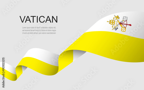 Vatican City State flag on waving ribbon, flag of Holy See - National flag of Vatican City State.