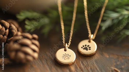 Pet loss and memorial products Elegant gold necklaces with paw prints.