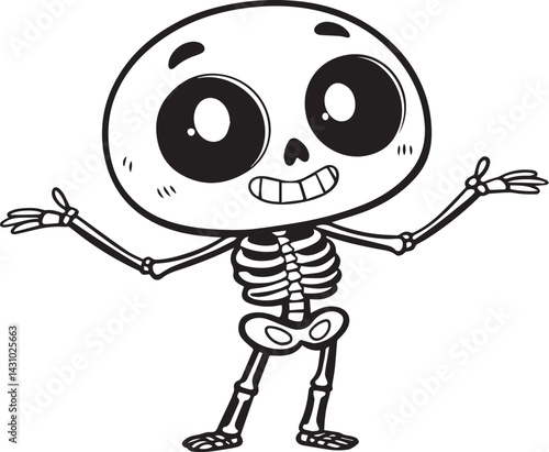 Cute Cartoon Skeleton with Big Eyes, Ready for Coloring