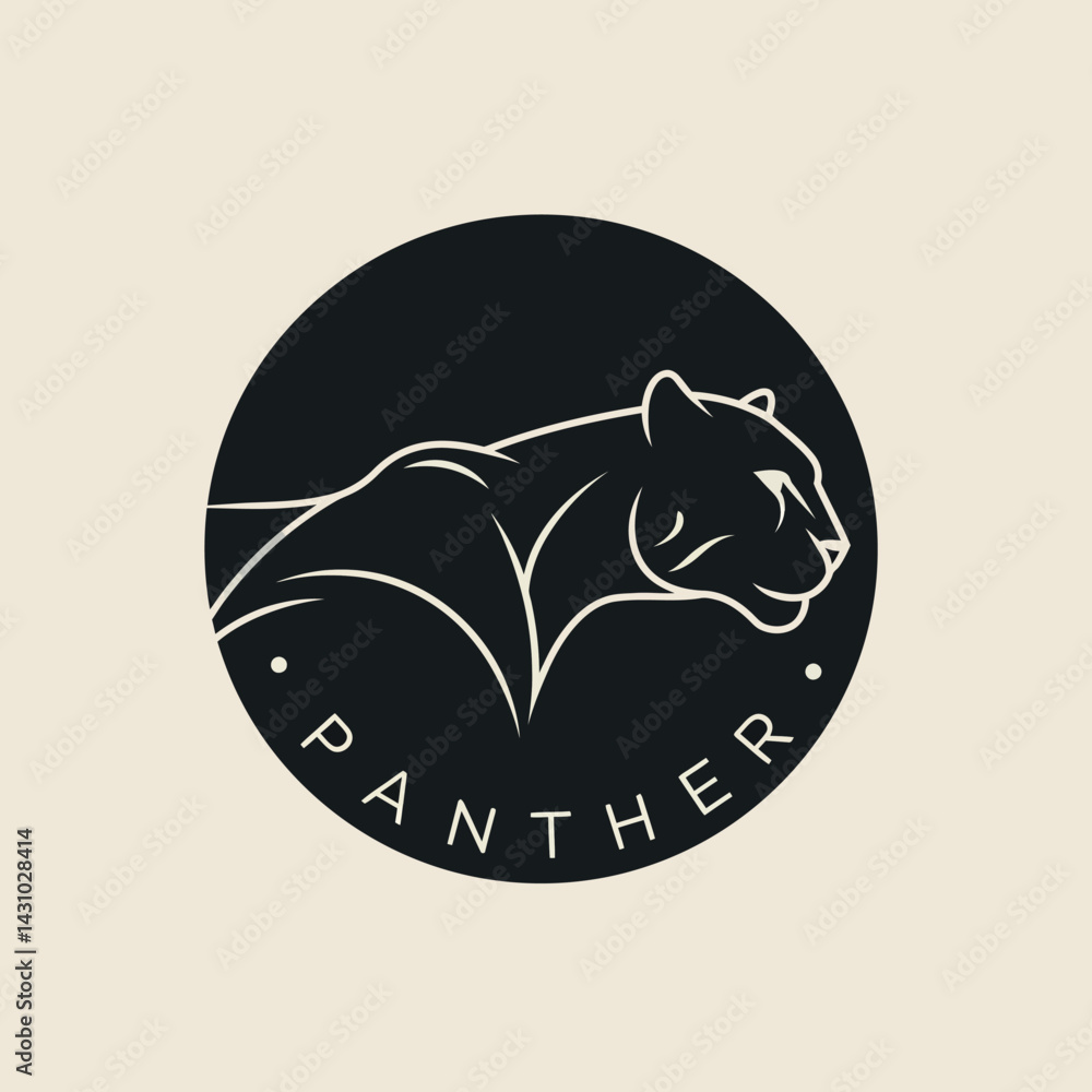 Fototapeta premium Panther logo design with minimalist black circle and sleek animal silhouette vector illustration 