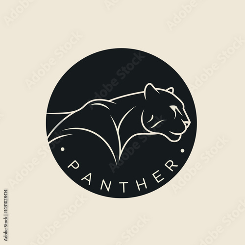Panther logo design with minimalist black circle and sleek animal silhouette vector illustration  photo