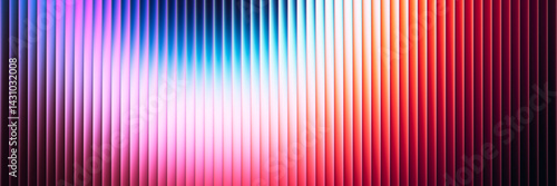 Bright vertical ribbed fractal glass texture with warm cool tones blend in colorful gradient. Lines pulse with glowing energy illusion of light and glass. Abstract beauty in motion. Vector background