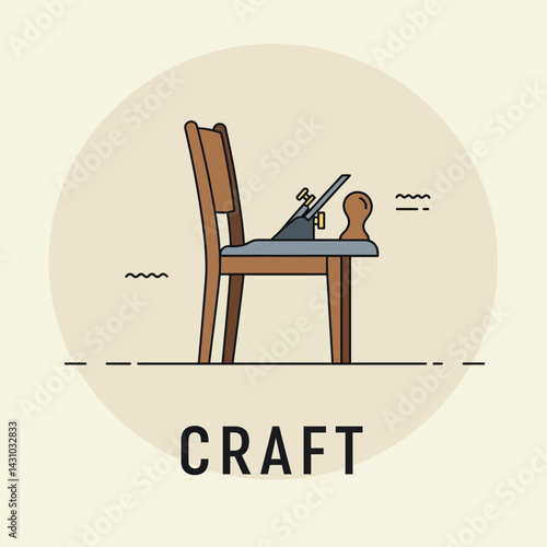 Wooden chair with vintage woodworking plane tool craft illustration design vector 
