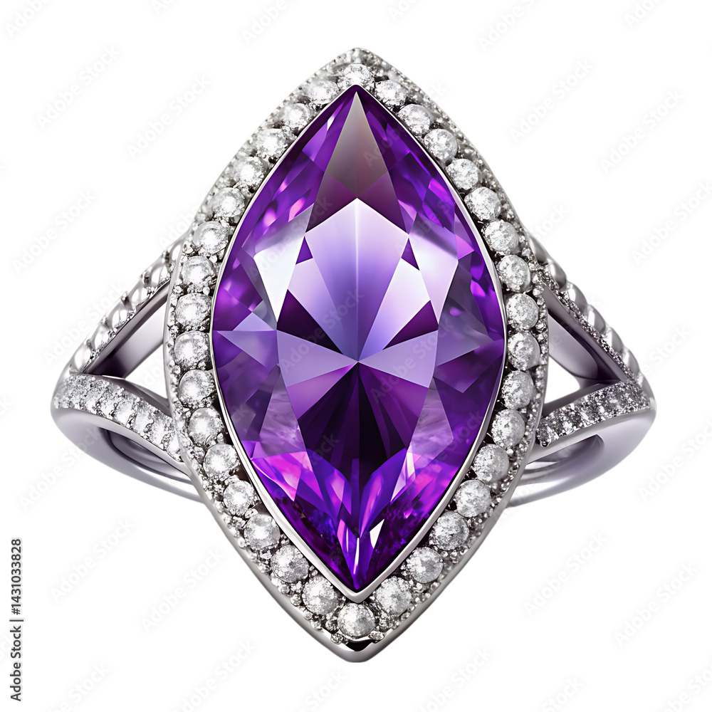 Stunning Marquise Amethyst Ring with Diamond Halo: Luxury Jewelry, Purple Gemstone, Engagement Ring