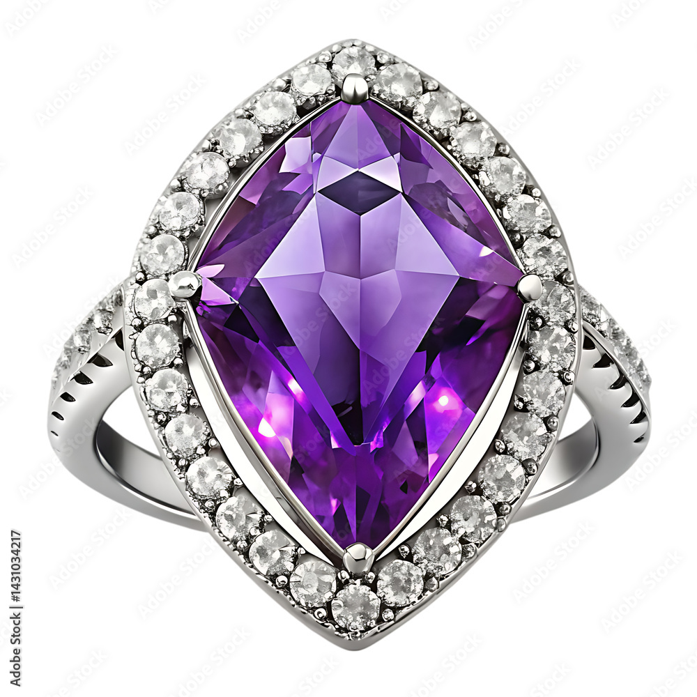 Amethyst Ring Diamond Halo Jewelry Image