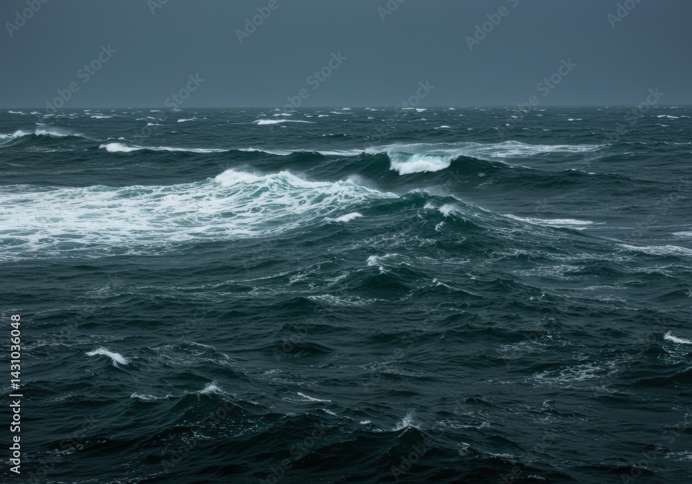 Fototapeta premium Deep Teal Ocean Waves Under Overcast Sky