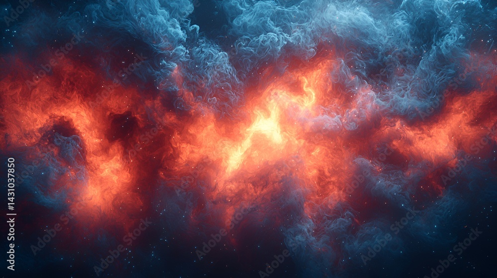 Fototapeta premium Fiery, blue and red cosmic cloudscape.