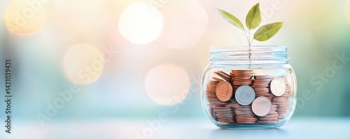 Investment growth in a jar with savings coins.