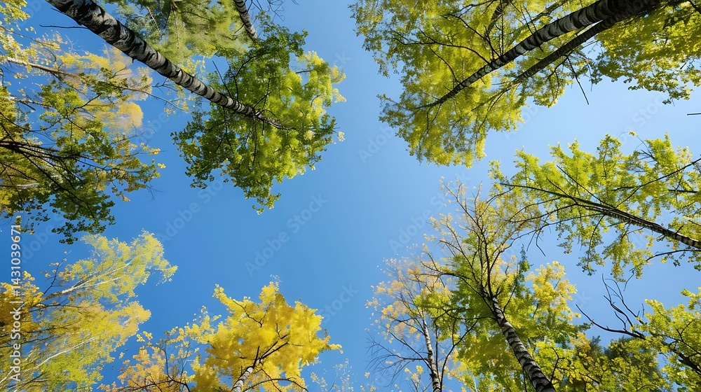 Fototapeta premium a blue sky with a few yellow leaves