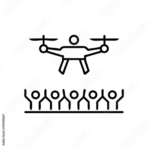 Flying drone above cheering crowd in racing contest atmosphere