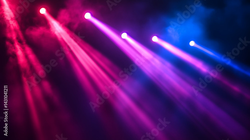 Dynamic light beams in vibrant hues, forming abstract patterns. A symphony of color and motion in darkness.
